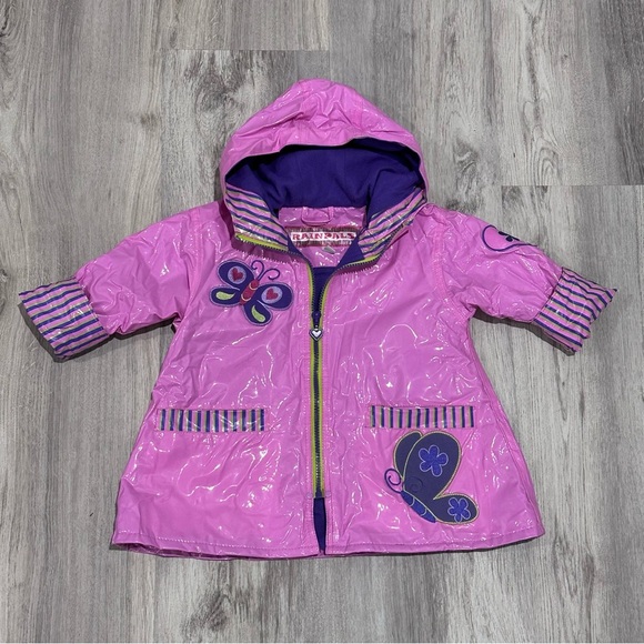 Rainpals Fleece Lined Pink and Purple Hooded Rain Jacket Girls Size 2 - Picture 1 of 8